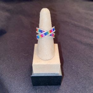 Multi color quartz crystal ring